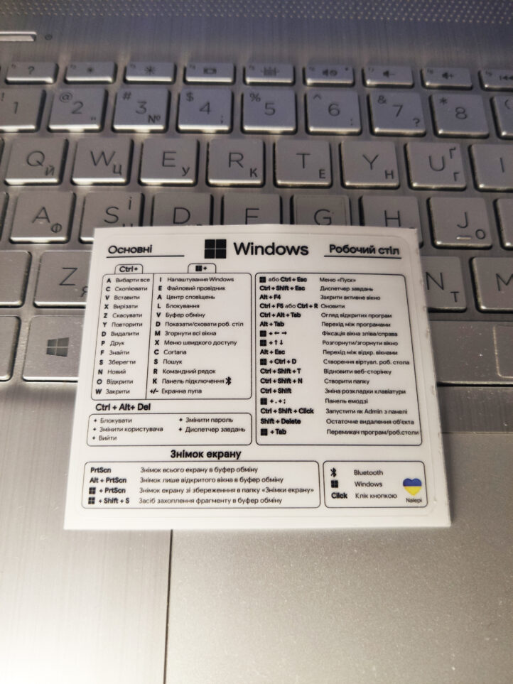 Наклейка з гарячими клавішами Віндовс