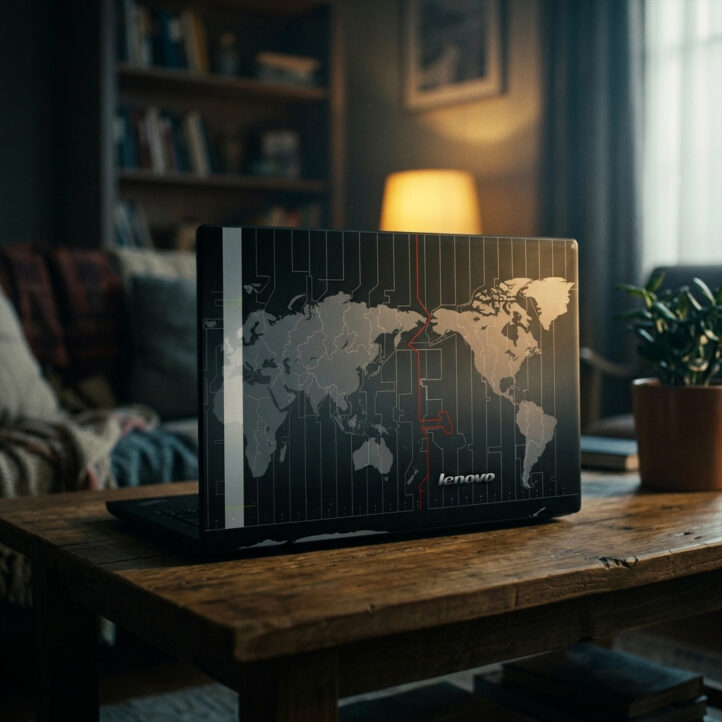 наклейка на ноутбук Lenovo карта світу в технологічному стилі